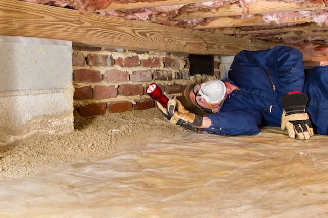 Man doing home inspection for any termite infestation