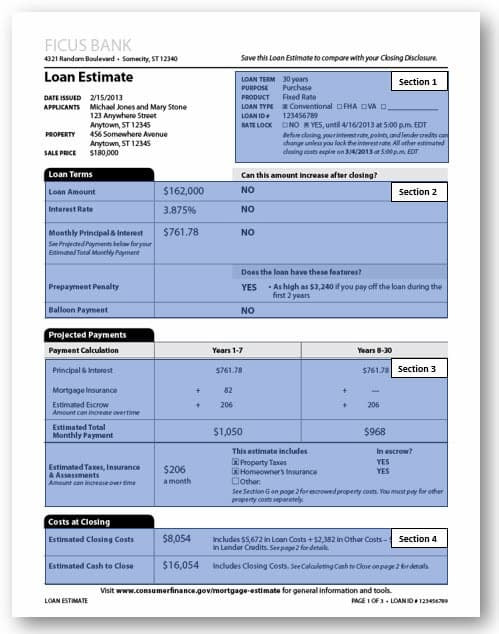 Page 1 of the loan estimate
