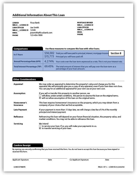 Page 3 of the loan estimate