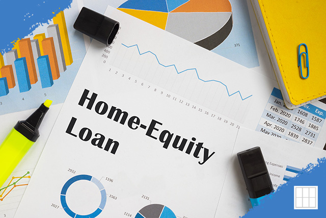 Home Equity Loans displayed, surrounded by office supplies, representing home equity financing analysis.